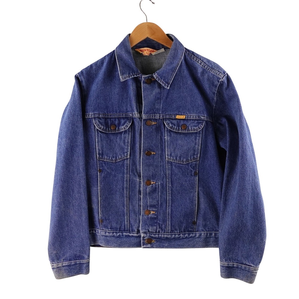 Vintage 70's Rustler‎ Denim Trucker Jacket Womens L Blue 13oz Cotton Made in USA